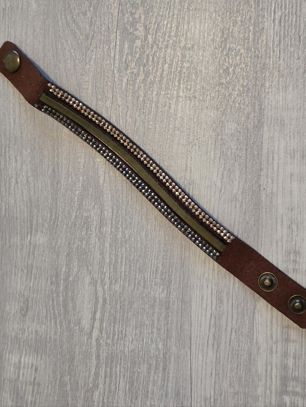 paparazzi Brown Leather Bracelet with Gold, Silver And Olive Green Accents